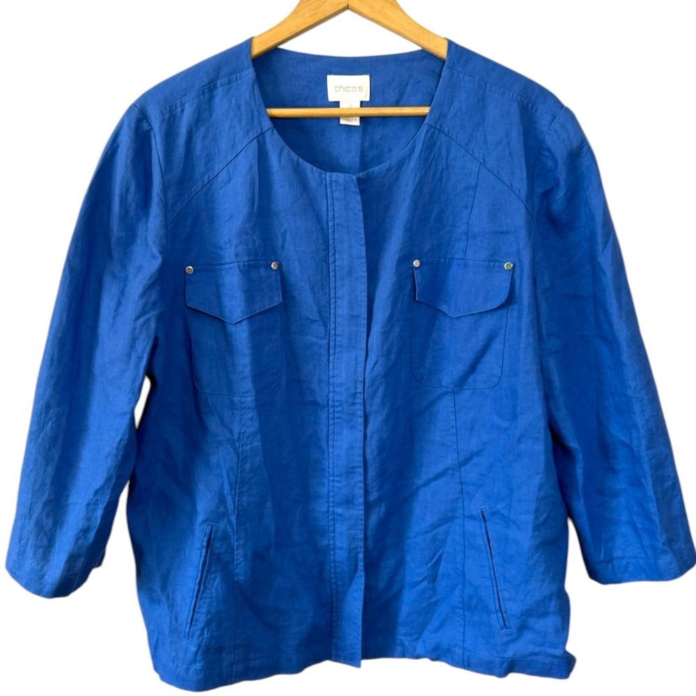 Chico's Royal Blue Linen-Blend Open Front Jacket